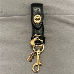 Coach Black Leather Key Holder/keychain with Gold Hardware